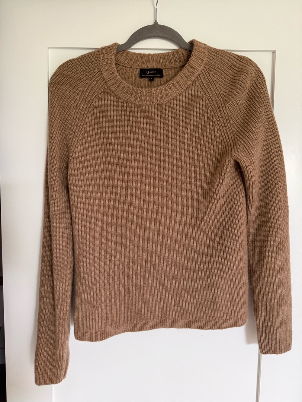 Quince Camel Ribbed Crewneck Sweater